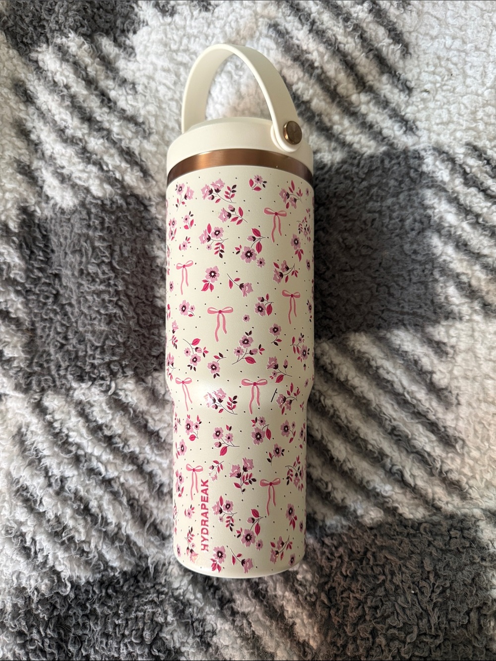 HydraPeak Floral Print Cream & Pink Floral and Bow Water Bottle 🩷🌷